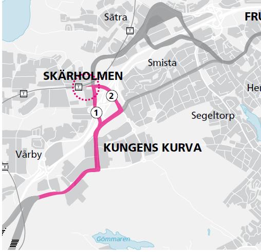 Sida 5 (11) Lokaliseringsutredningens bedömning är att en spårväg på hela sträckan mellan Flemingsberg och Älvsjö visar bättre måluppfyllelse än om BRT byggs på etapp 2 under en övergångsperiod.