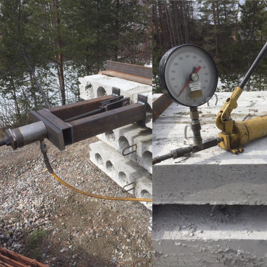 provkropparna. Håldäckens kanaler och fogar igjutes samt 4 stycken kuber med samma betongblandning för att kunna mäta betongens hållfasthet. 3.