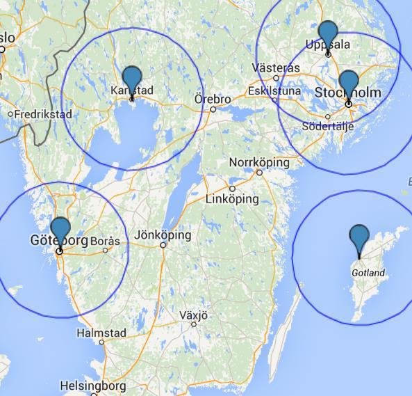 (Karta från Google) I sydöstra sjukvårdsregionen, som innefattar Region Östergötland, Region Jönköpings län och Landstinget i Kalmar län, finns det idag ingen helikopter.