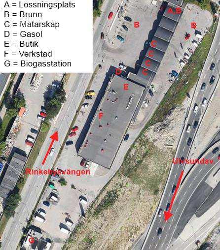 Figur 10. Bild över bensinstationen 4.3 Identifiering av olycksscenarion I denna del presenteras förväntade olycksscenarion utifrån riskidentifieringen. 4.3.1 Ulvsundavägen Olyckor utreds på Ulvsundavägen utifrån transporter av farligt gods.