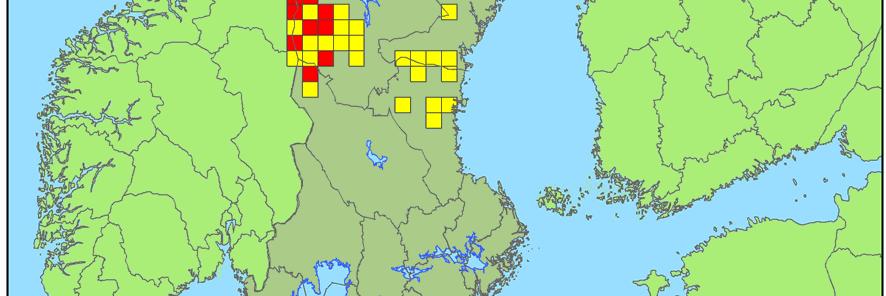 Inom markerade 25x25-kilometersrutor kan en eller flera