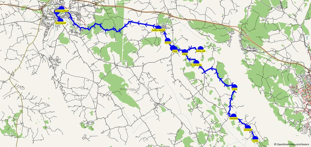 2017-09-11 08:48:27 Karta för Tur 1400 M - F 1400 7.20 8.35 BUSS 14 - Unsta - Ännesta - Hacksta - Fånö - Lindsunda - Säby vsk - Råby - Håra - Villberga kyrka vsk - Rösta - Grillby skolan 8.