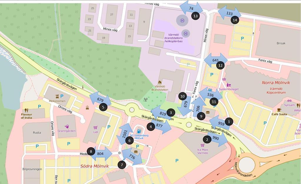 5 fikkörfält som går förbi cirkulationsplatsen på väg 222, släckta signaler i båda cirkulationsplatserna som möjliggör bättre framkomlighet för bussen, samt ett kollektivtrafikkörfält på delar av