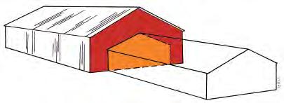 Figur 3.4 a. Exempel på brandcellsgränser Brandsektionerande vägg mellan djurstall och lagringsutrymme ska avskilja såväl djurstallet som ovanliggande vindsutrymme. Figur 3.