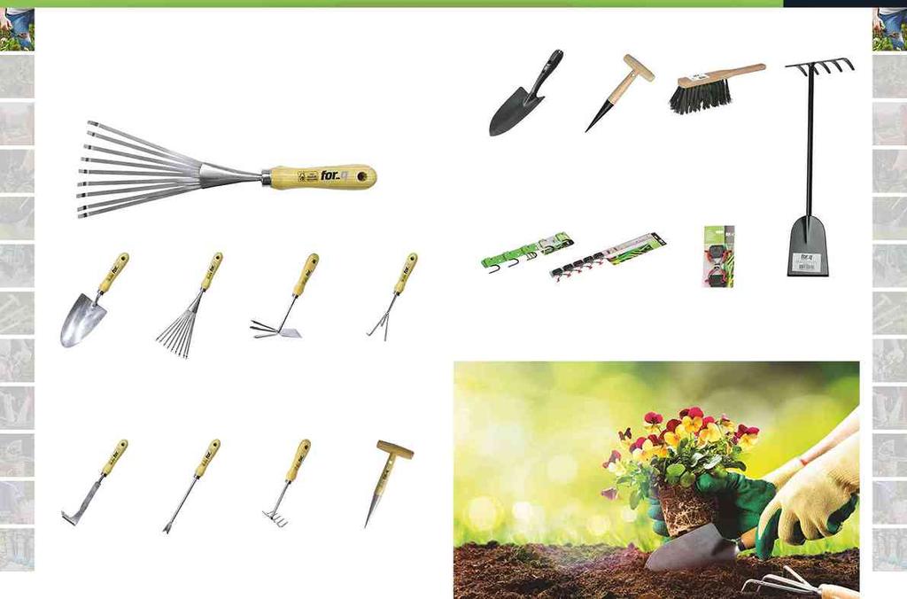 HÅLLBAR KLASSIKER Planterspade Lökjärn Borste Kombiverktyg Den klassiska designen gör for_q-redskapen perfekta för trädgårds- och balkongarbete, som att luckra upp jorden, rensa ogräs, plantera och
