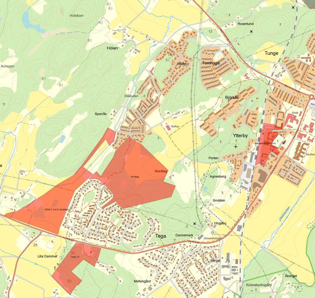 Nordtag Ny infartsväg Befintlig väg Planerad väg Figur 2. Detaljplan Nordtag med omgivningar.