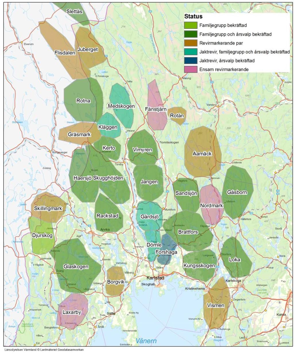 3.3 Karta över vargrevir vintern 2014/2015 Utifrån spårningar och DNA-prover uppskattar Länsstyrelsen vargrevirens ungefärliga utbredning.