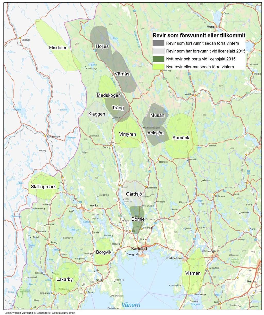 3.5 Nya revir och revir som har försvunnit Sedan föregående inventeringssäsong har nio helt nya revirmarkerande par bildats.