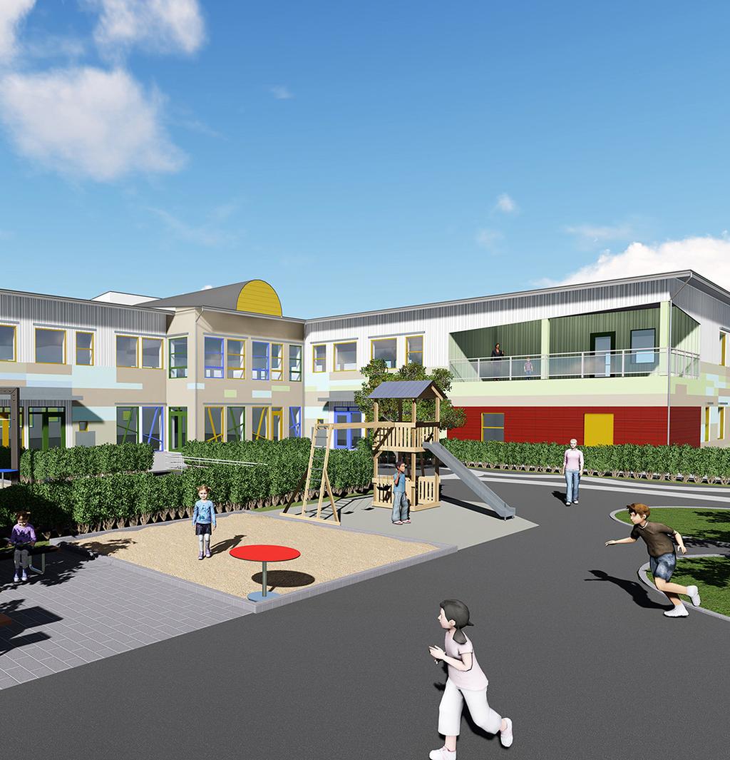 I augusti månad påbörjade vi byggnationen av en förskola på fastigheten Saga 1. Den kommer att inrymma tio avdelningar med plats för 160 barn, och beräknas stå klar vid årsskiftet 2017/2018.