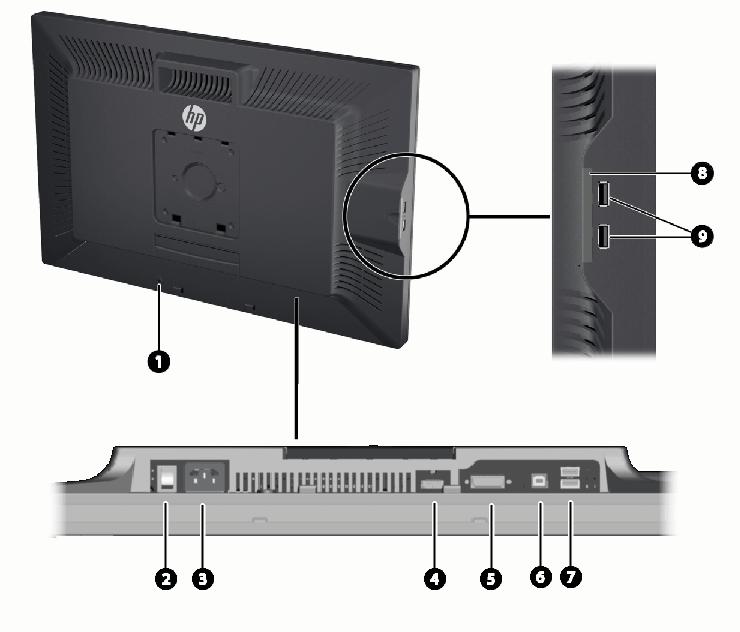 Komponent Funktion 5 Analog ljudutgång Ansluter en ljudkabel med 3,5 mm minikontakt till bildskärmen. 6 DisplayPort-kontakt Ansluter DisplayPort-kabeln till bildskärmen.