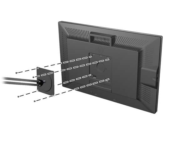 Montera en Quick-Release-panel ZR2240w, ZR2440w och ZR2740w stöder montering på VESA-kompatibel utrustning på två sätt: Ta bort HP-stativet och använd de fyra gängade VESA-monteringshålen (100 x