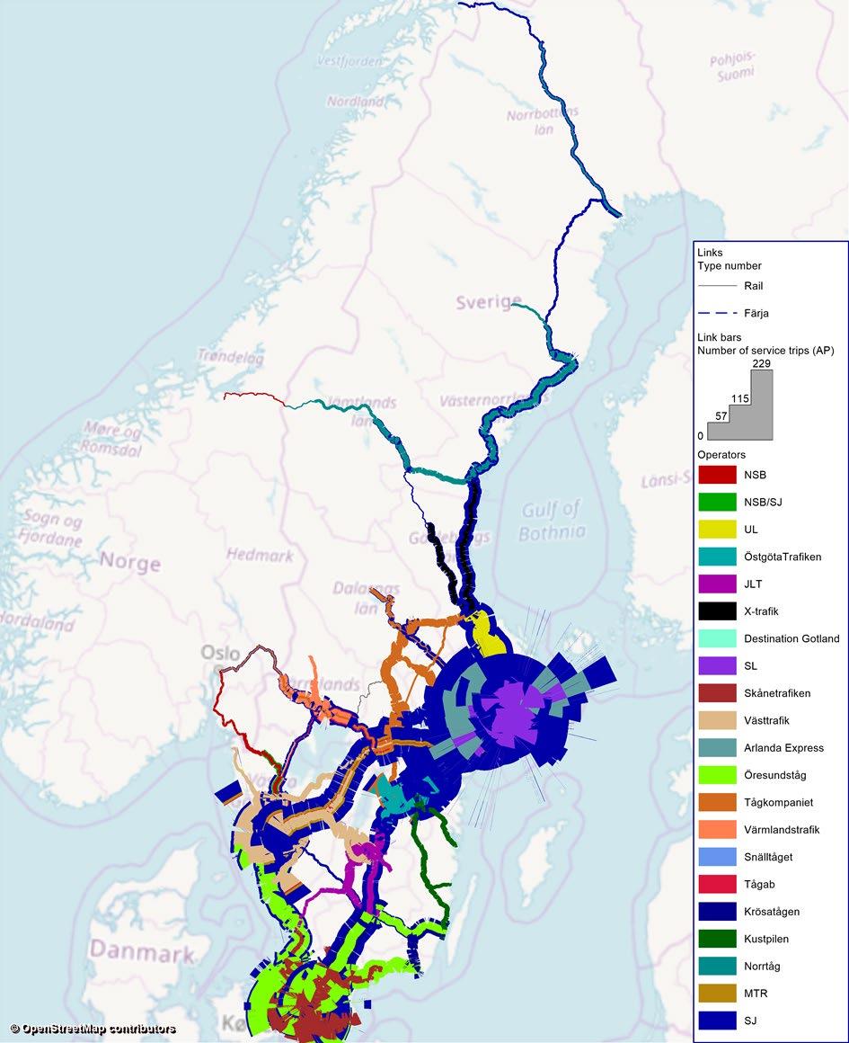 Utbud: Trafikhuvudmän Antalet avgångar per operatör och dag på järnvägsnätet