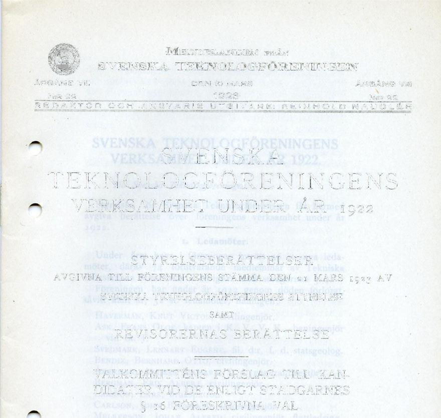 MEDDELANDEN SVENSKA TEKNOLOGFÖRENBVGE2V Å R G Å N G VIII D E N 10 M A R S Å R G Å N G VIII N:R 2 2 1923