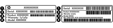 Din serviceetikett liknar något av exemplen nedan. Titta på bilden med den etikett som närmast motsvarar serviceetiketten på din dator.