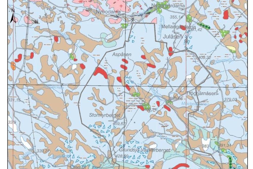 5 Figur 3 Jordarter i Björnbergets projektområde (SGU) 4 Berggrunden i projektområdet bildades under den svekokarelska orogenesen