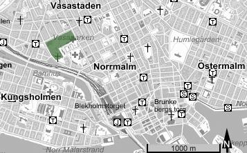 Bild 1 & 2. Vasaparkens läge i Stockholm. Underlagskartor från Eniro.se (2011).