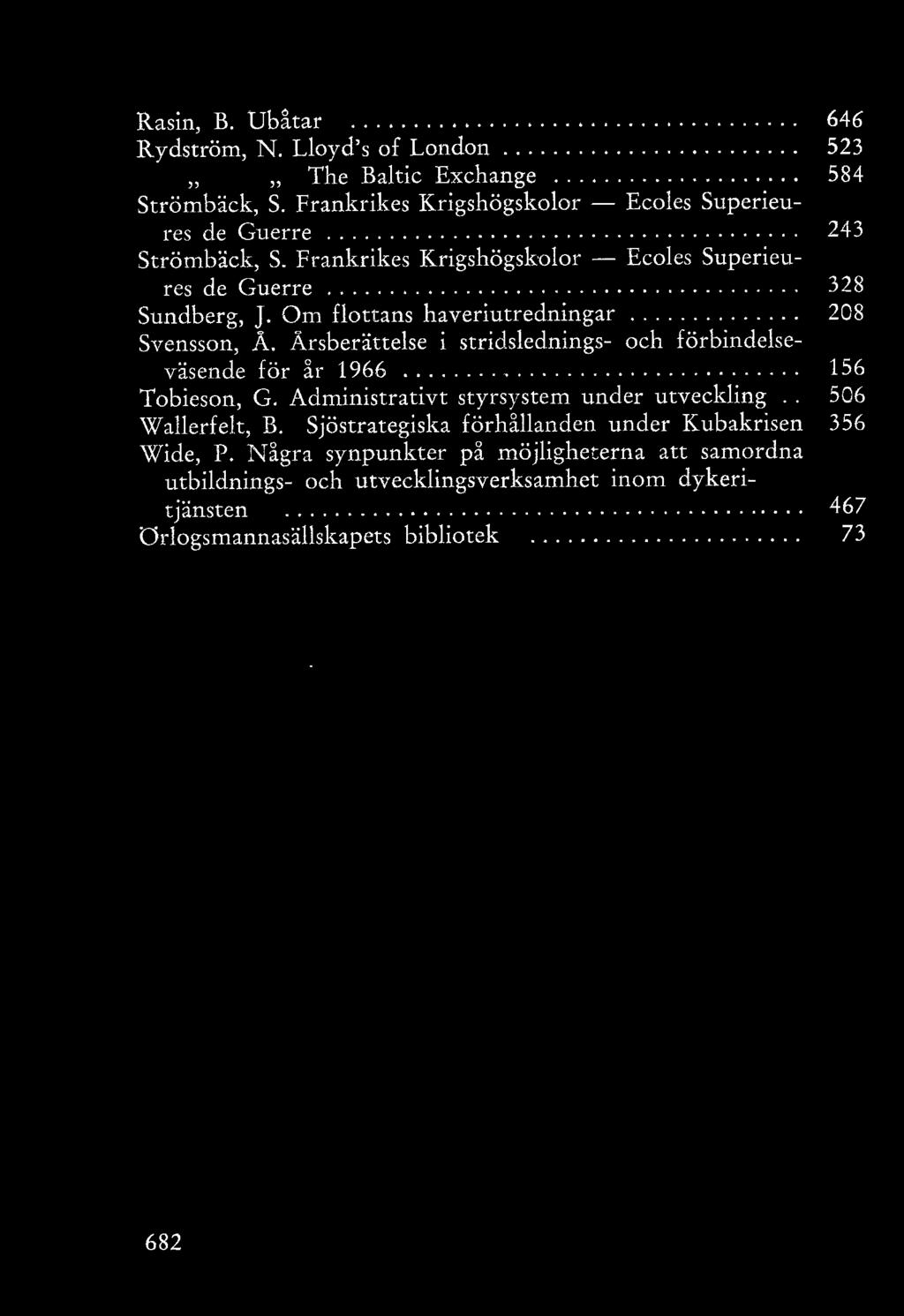 Om fttans haveriutredningar.............. 208 Svenssn, A. Årsberättese i stridsednings- ch förbindeseväsende för r 1966................................ 156 Tbiesn, G.