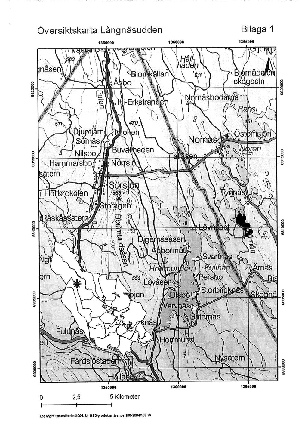Översiktskarta Långnäsudden Oilacfa i 1360000 1365000 1355000 2,5 5 Kilometer -t