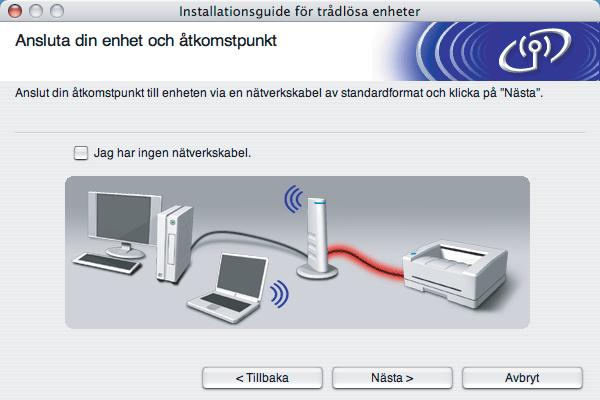 Trådlös konfiguration för Macintosh h Då du ska konfigurera maskinen rekommenderar vi att du tillfälligt ansluter din trådlösa Brother-enhet direkt till en ledig port på din åtkomstpunkt, hubb eller