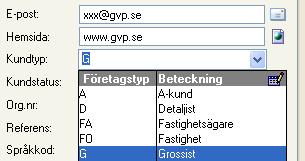 Kryssruta En markerad kryssruta avgör om egenskapen är aktiv eller inte. I bilden ovan anges att fakturering ska ske i förskott.