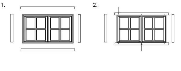 fönsterkarmen och fyra stöd trims på den stabila ytan Borra hål i stöd trim