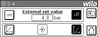 2 Börvärde 2 * Inställning för börvärde 2 och för omkopplingstider till börvärde 3 Setpoint 2 Börvärde 2 (Set value 3) [bar] On [tim:min] Off