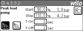 manuell drift (Base load pump, Peak load pump, PID Controller, Regulator Operation) Regleringsparameter (sida 2 av 2) * Framtagning av menyer för inställning av parameter för nollmängdstest,