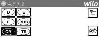 inställning av displayen (ljushet och kontrast), för backup/restore av recept och språkinställning (GT12 Settings, Hooter active,