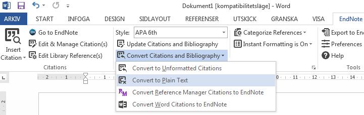 när någon referens i EndNote biblioteket ändrats):