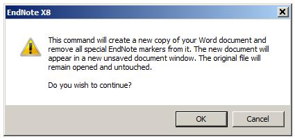 en Word dokumentkopia frikopplad från EndNote 1.