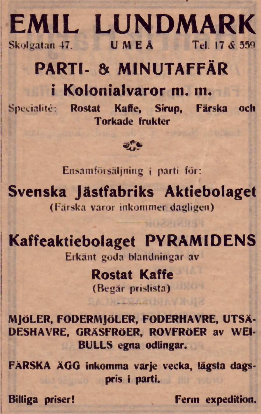 553, 1133 1934 Lewin AB, Algot Kolonialvaror i parti Strandgatan 9 Tel. 553 1948 Lundgren AB, Frithiof Renmarksesplan.12 Tel.