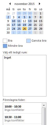 Du får inget mail om att bokningen avbokats, men dina mötesdeltagare får ett mail om inställd bokning. Om ett rum avböjs, oavsett anledning, ändras inte din mötesbokning.