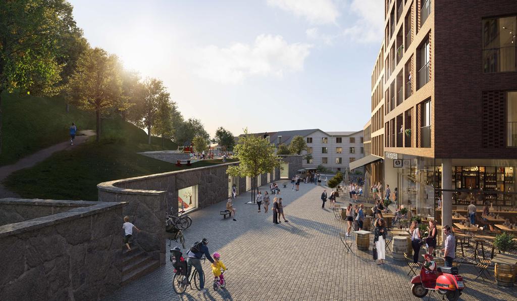 3 STORA SKANSTORGET EN ÖPPEN OCH LEVANDE PLATS Vy från söder, sett från Kastellgatan. Till höger ser vi exempel på den mångfald av boendemöjligheter som planeras.