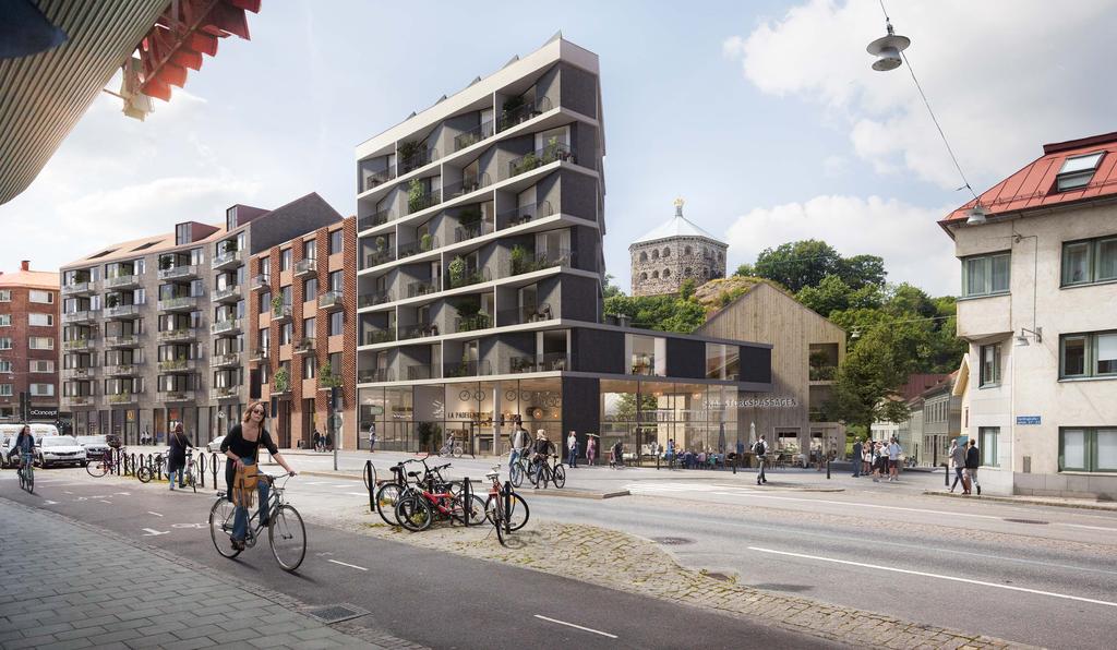 4 LILLA SKANSTORGET EN SAMLINGSPLATS OCH ENTRÉ Vy från öster, sett från Sprängkullsgatan. I förgrunden ser vi Lilla Skanstorget en plats för möten och handel.