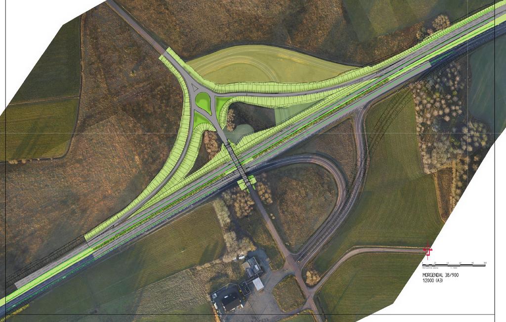 Trafikplats 124 Morgendal 38/900 VÄG 610 MOT KÖLSTA Modullering av marken för vägledning i trafikplatsen. Lätt välvd gräsyta 60 cm hög.