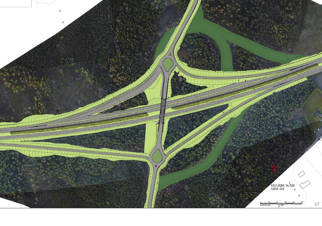 Trafikplats 127 Västjädra 54/600 Trafikplats Västjädra fastställs i separat plan. Modullering med marken. Lätt välvd gräsyta 60 cm hög.