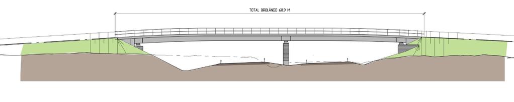 Bron ger möjlighet till goda utblickar över landskapet Ovan: Sektionen visar den nya bron vid Västjädra Trafikplats.