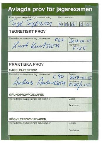Provledaren fyller i och signerar dagens godkända delprov i respektive fält. Se exempel i fältet för Teoretiskt Prov.
