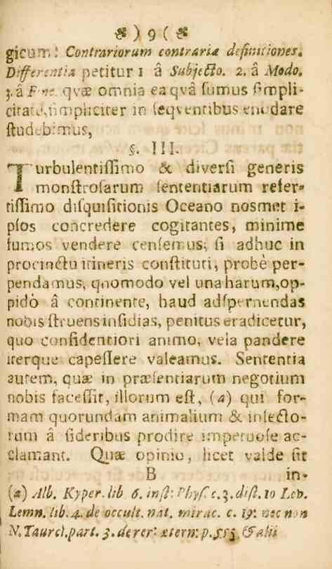 9)9(9 gicum! Contrariorum contraria definitioner. Differentia petitur i å Subjeßo. 2. å Mfdo. z.a -??. qvae omnia eaqvå furhus Pmplicilale.nmpucuer m Seqvenfibus em-dare Kudc.b.'mus,.