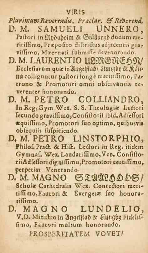 VIRIS PlurimumReverendis, Pr&clar. O^/leve^e»^. D. M. SA^UEL! O^I^ERO, Paftori in Kr;sii!;oim & (Bi»liat'J;sdudummcritiflimo, Praepofito 6ilil!<suz2l'z?.ccut.z «_H. viffimo, M.Tcnati fubmift?