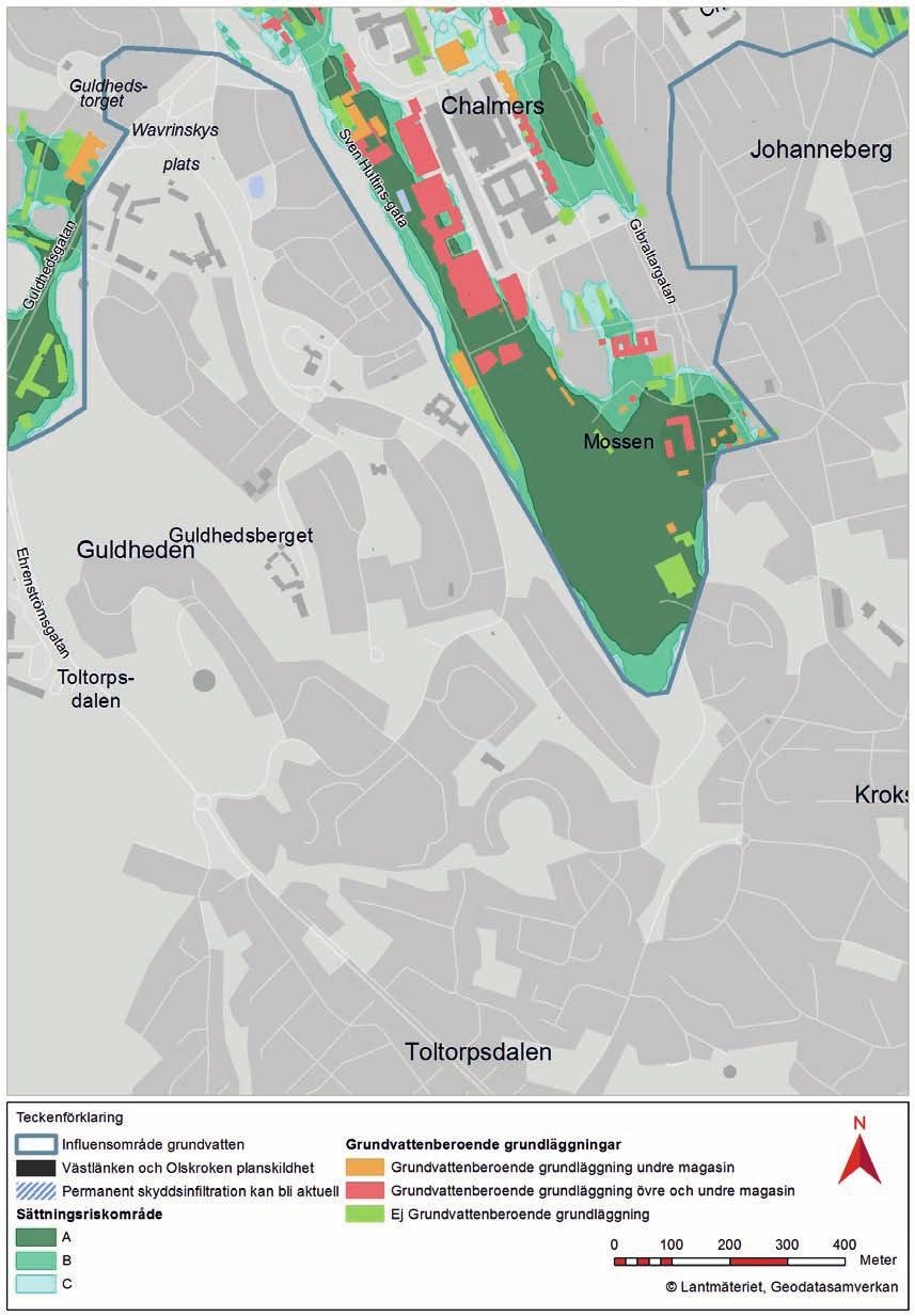 8.2.7 Johanneberg I Johanneberg finns sättningsbenägen lera i dalsänkan inom vilken Chalmers tekniska högskola är förlagd.