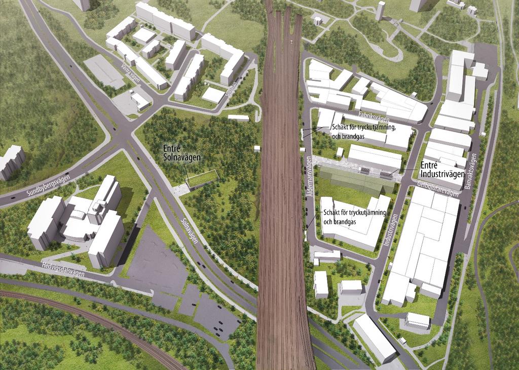 Plattformsrummet för stationen vid Hagalunds industriområde kommer att vara placerat cirka 35 meter under markytan 18.