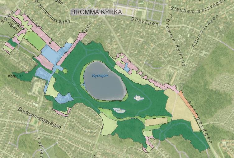 Teckenförklaring Markanvändning Kyrksjön Gles stadsbebyggelse - Bostadsområden Gles stadsbebyggelse - Småhusområden Gräsmark moderata skötselmetoder Gräsmark, intensiva skötselmetoder Koloniområden