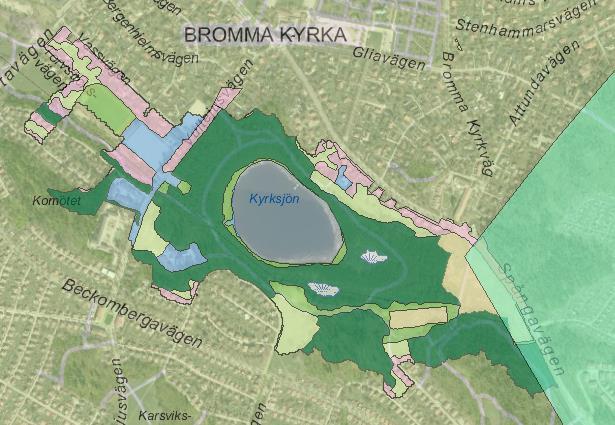 Teckenförklaring Planerad exploatering Markanvändning Kyrksjön Gles stadsbebyggelse - Bostadsområden Gles stadsbebyggelse - Småhusområden Gräsmark moderata skötselmetoder Gräsmark, intensiva
