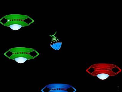 UFO Uppdrag: Åh nej!! Utomjordingar invaderar jorden! Skjut ner deras skepp! Man skjuter ner rymdskeppen genom att klicka på dem med musen alt. trycka på pekskärmen.