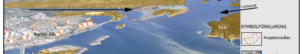Raffinaderiets område sträcker sig i stort sett från Norvikuddens