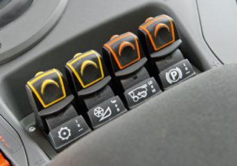 Vår multifunktionsjoystick är placerad i den främre delen av Variotronic TI -armstödet och innehåller alla reglage som krävs för att styra de maskinens viktigaste