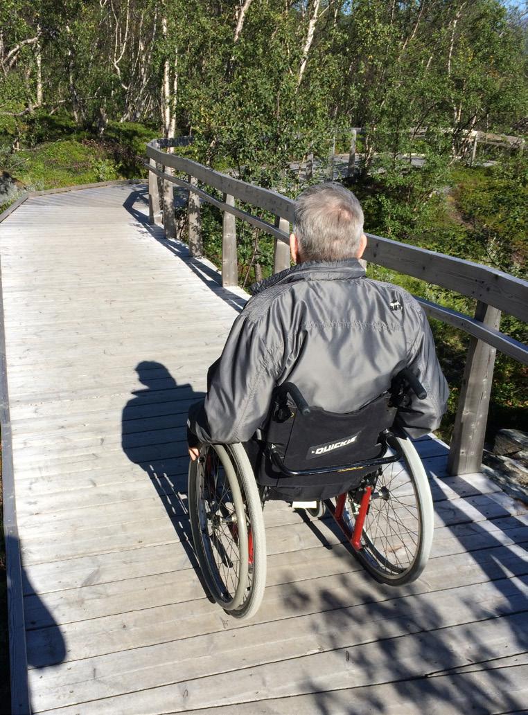 När du kommer fram till jåkken blir leden smalare längs cirka 20 meter (1,4 m som smalast). Här har du en fin utsikt över kanjonen och jåkken. Räcket är 1,1 meter högt men det går att se igenom (9).