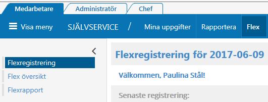 Här stämplar man in/ut med aktuell tid.