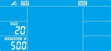 Tryck på UP och DOWN för att ställa in SPM (årtag per minut) och bekräfta genom att trycka ENTER. Tryck på UP och DOWN för att välja önskad roddsträcka i METER och bekräfta med ENTER.